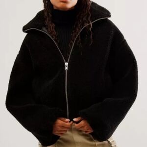 Free People Get Cozy Black Sherpa Teddy Jacket Size XS